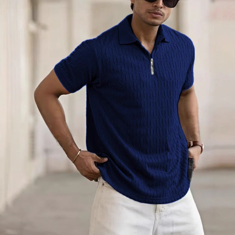 M&T Wear - Men's Jacquard Zipper Sports Polo Shirt