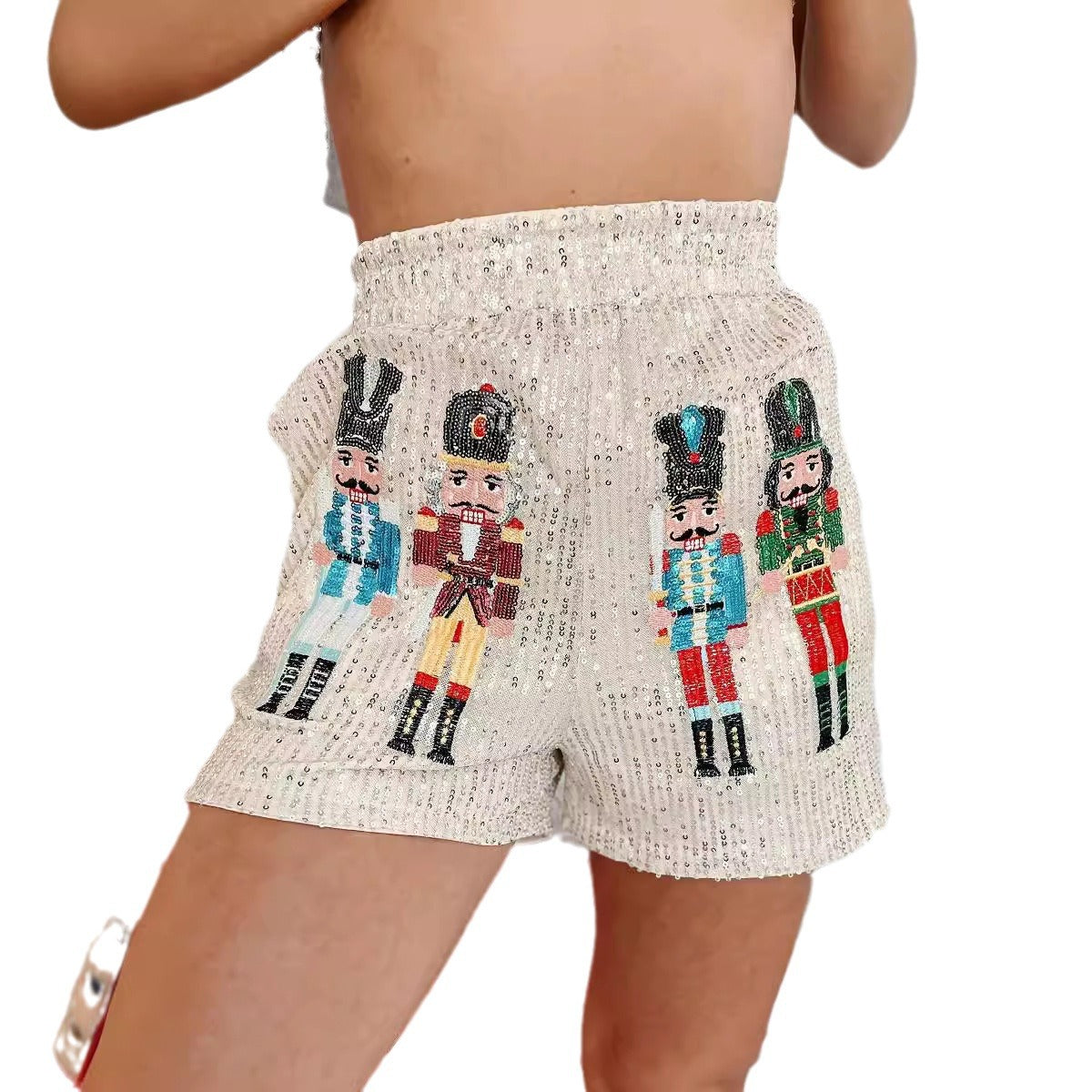 M&T Wear - Women's High-Waist Sequin & Beaded Party Hot Pants