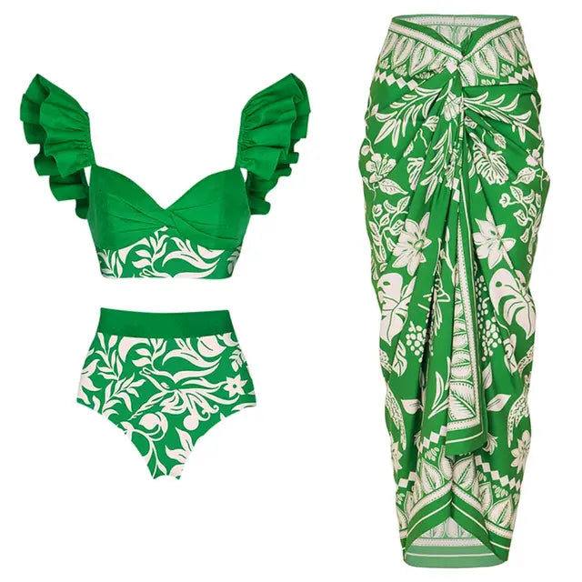 M&T Wear - Women's Trendy Green Ruffle Bikini Set