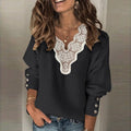 M&T Wear - Women's Elegant Lace Patchwork V-Neck Sweater