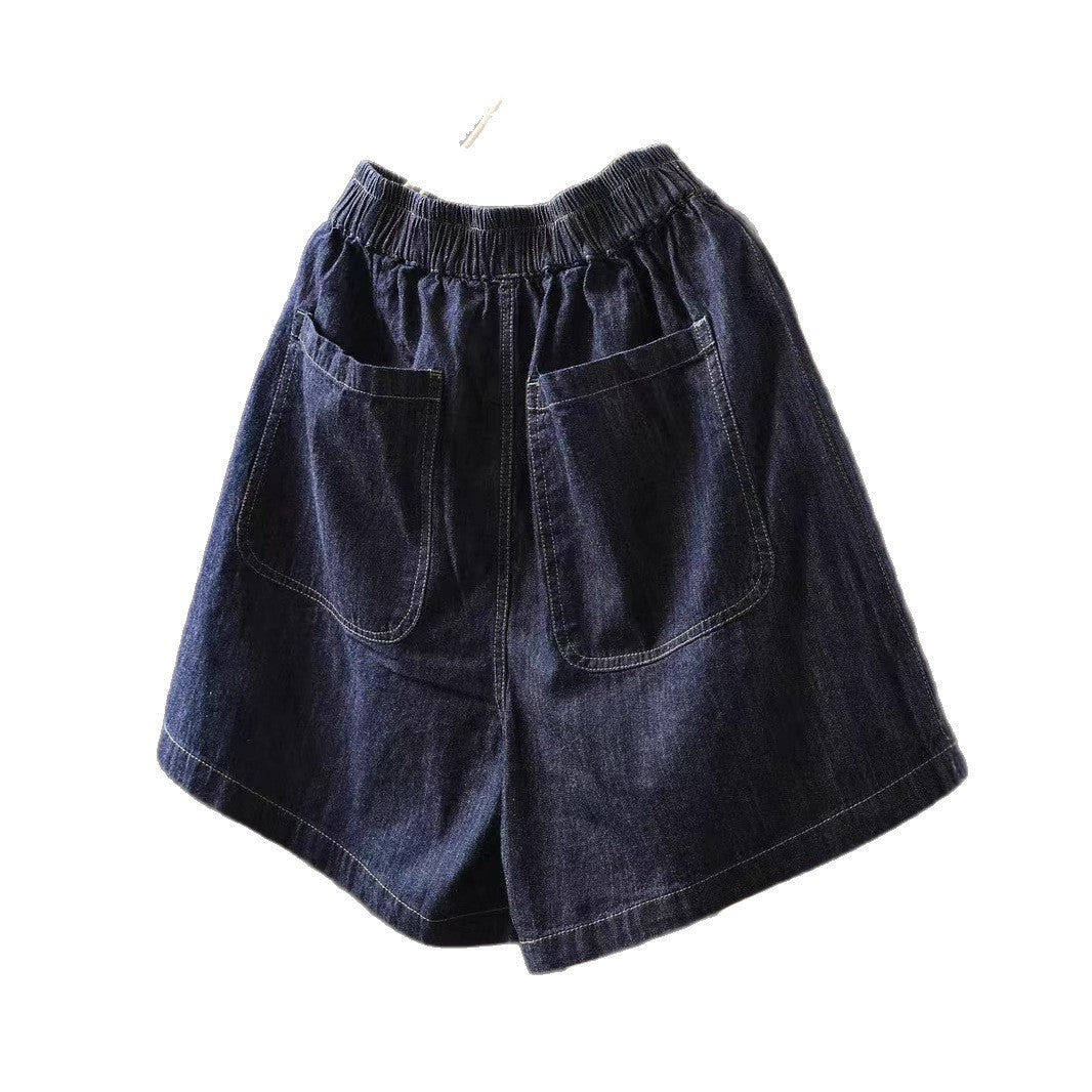 M&T Wear - Women's "Literary Style" Elastic Waist Loose Denim Bermuda Shorts