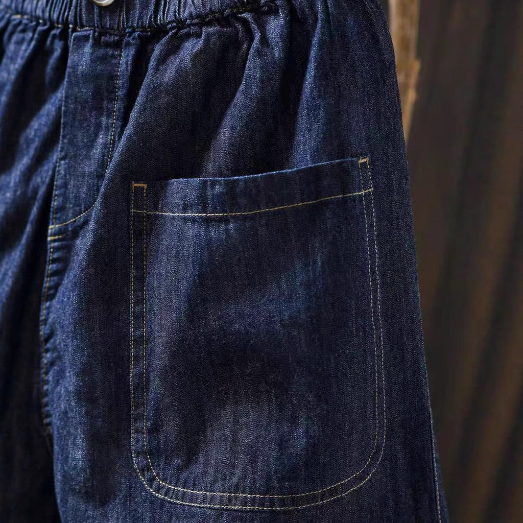 M&T Wear - Women's "Literary Style" Elastic Waist Loose Denim Bermuda Shorts