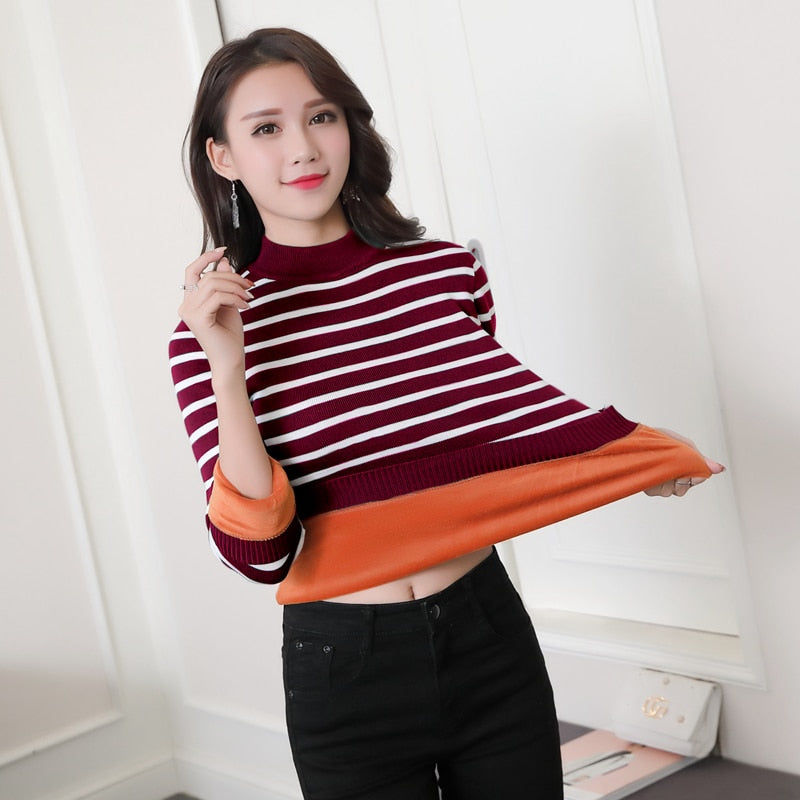 M&T Wear - Women's Velvet-Lined Thermal Knit Pullover Top