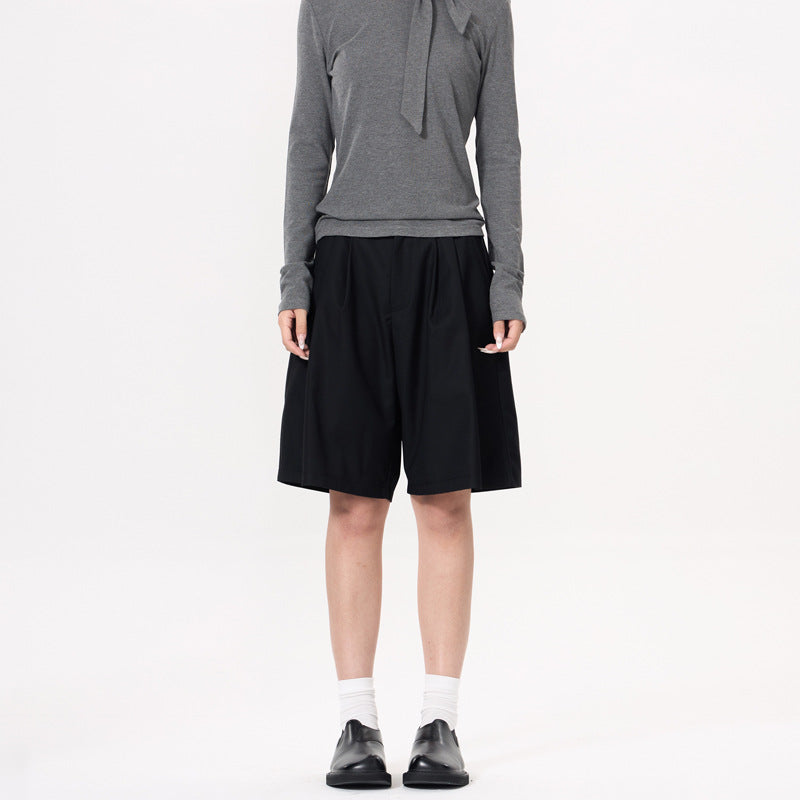 M&T Wear - Unisex Japanese Style Pleated Straight Leg Bermuda Shorts