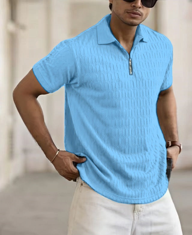 M&T Wear - Men's Jacquard Zipper Sports Polo Shirt