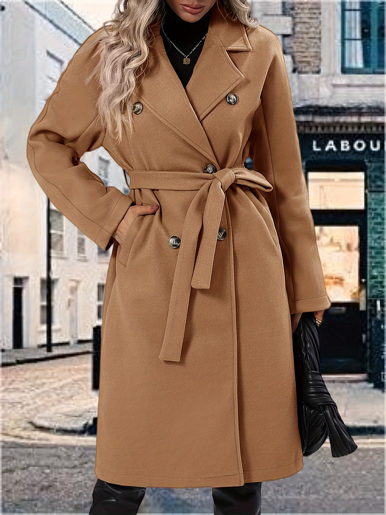 M&T Wear - Elegant Double-Breasted Mid-Long Pea Coat