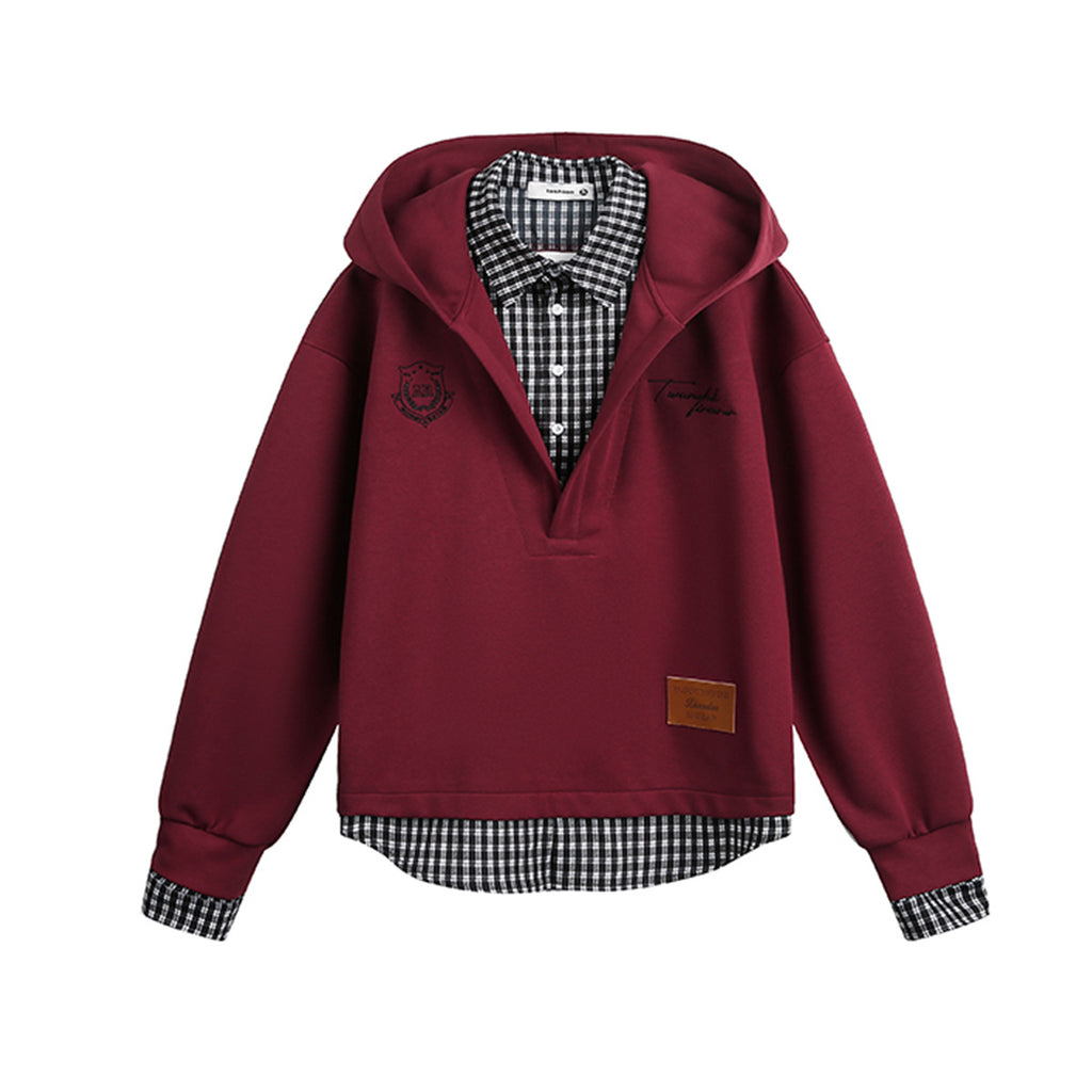 M&T Wear - Men's American Retro "2-in-1" Plaid Hooded Sweatshirt