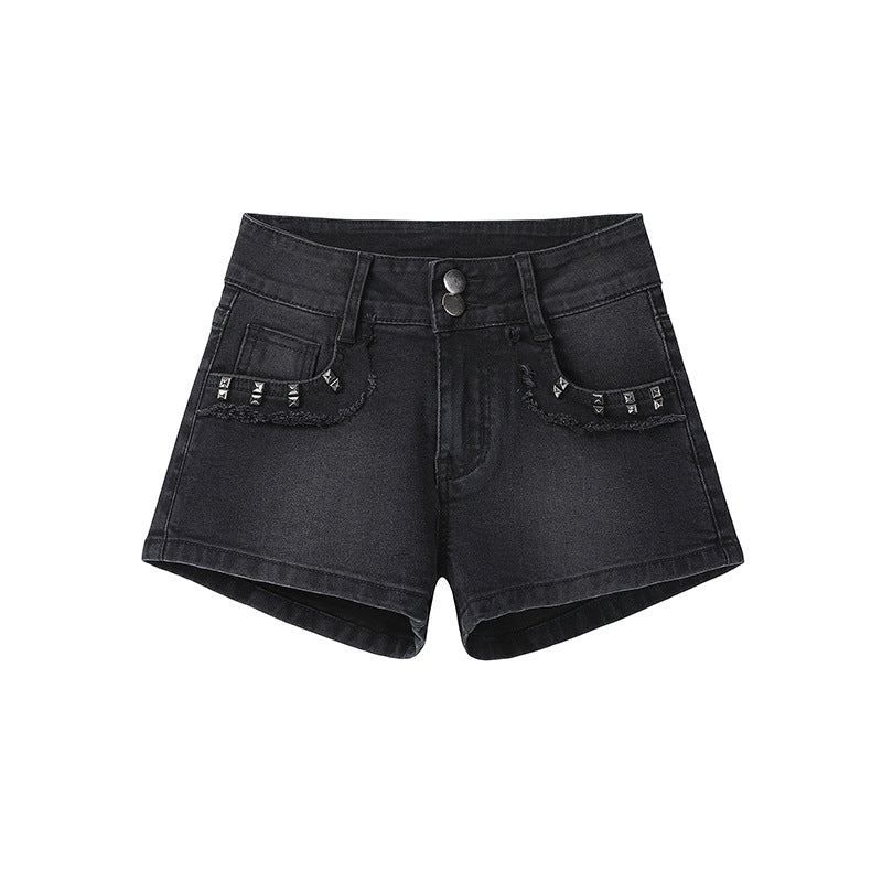 M&T Wear - Women's High-Stretch Low-Rise Denim Hot Pants (Petite Fit)