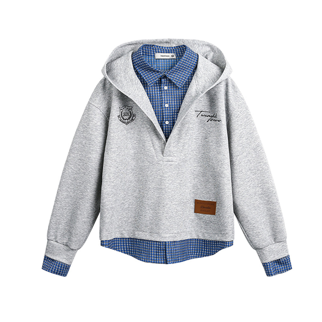 M&T Wear - Men's American Retro "2-in-1" Plaid Hooded Sweatshirt