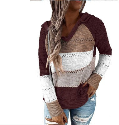 M&T Wear - Women's Cozy Knitted Hooded Pullover Sweater