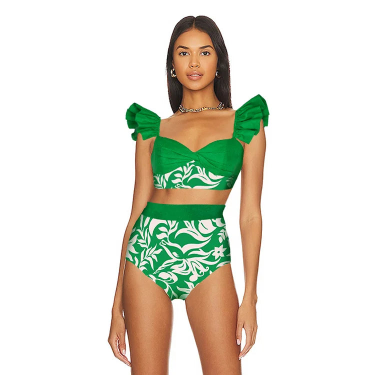 M&T Wear - Women's Trendy Green Ruffle Bikini Set