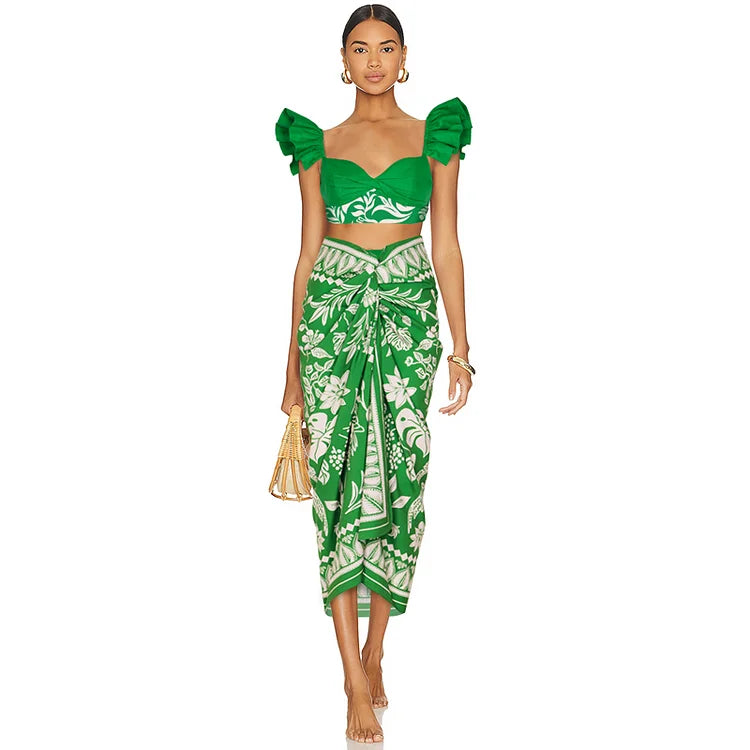 M&T Wear - Women's Trendy Green Ruffle Bikini Set