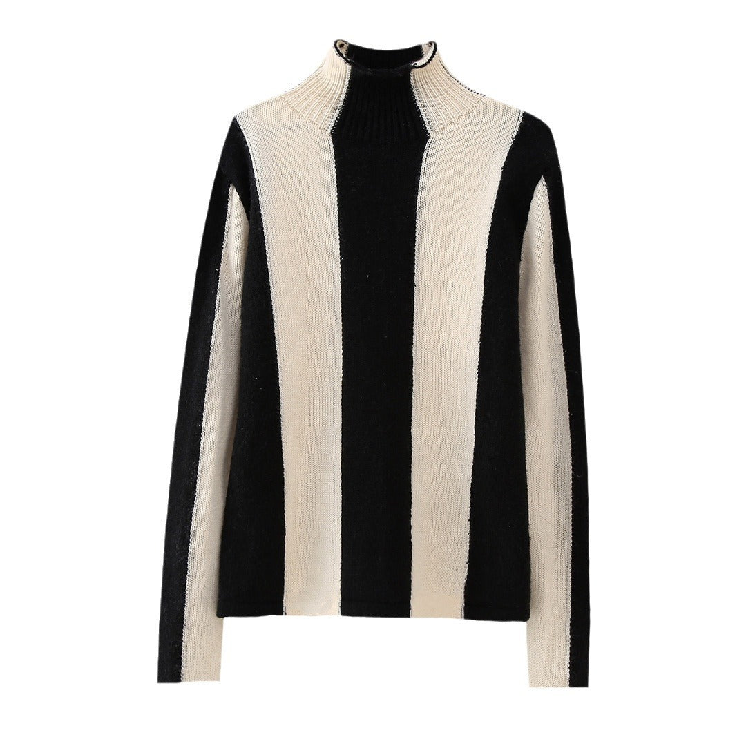 M&T Wear - Women's Elegant Vintage Striped Turtleneck Pullover