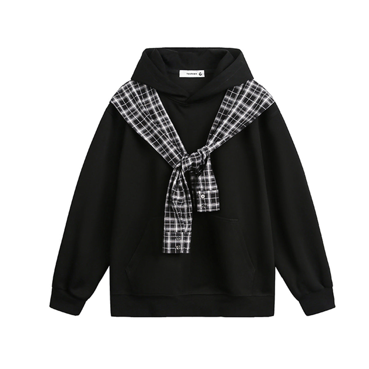 M&T Wear - Men's American Retro "Fake Two-Piece" Plaid Hoodie