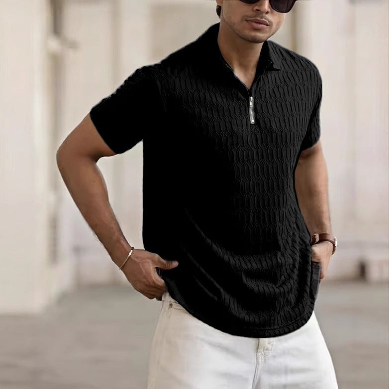 M&T Wear - Men's Jacquard Zipper Sports Polo Shirt