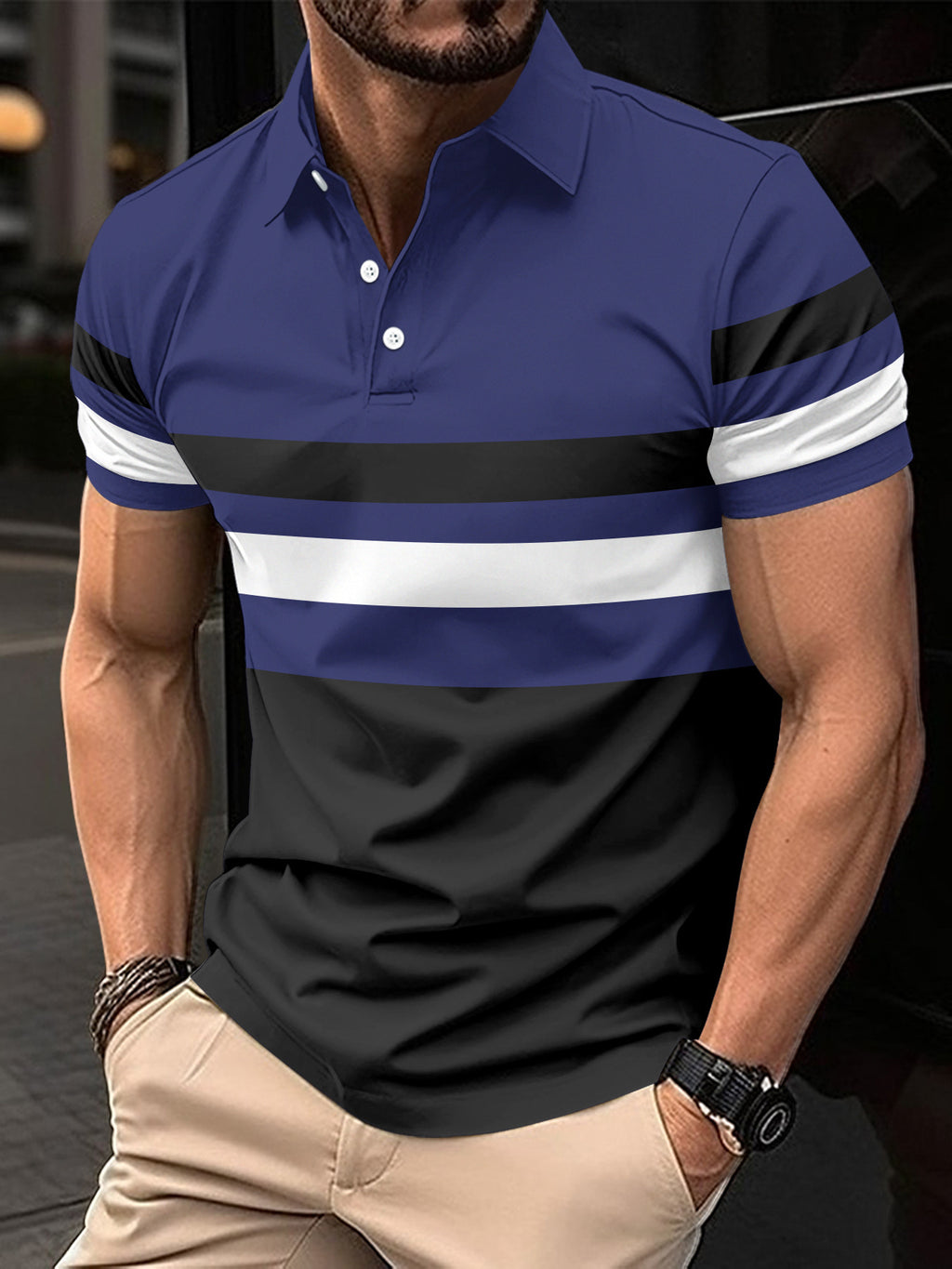 M&T Wear - Men's "Light Mature" Striped Cotton Blend Polo
