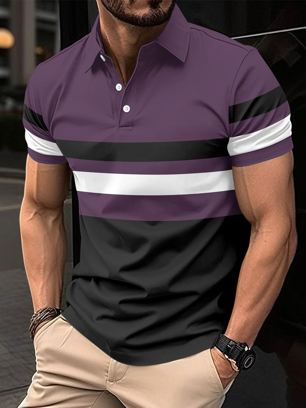 M&T Wear - Men's "Light Mature" Striped Cotton Blend Polo