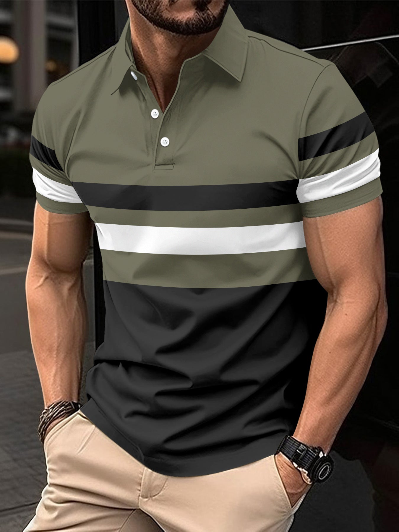 M&T Wear - Men's "Light Mature" Striped Cotton Blend Polo