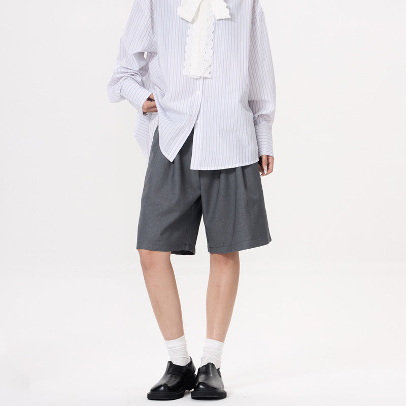 M&T Wear - Unisex Japanese Style Pleated Straight Leg Bermuda Shorts