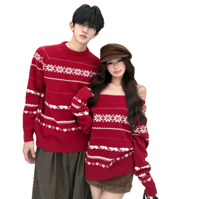 M&T Wear - Matching Couples' Thick Red Knitted Winter Sweaters