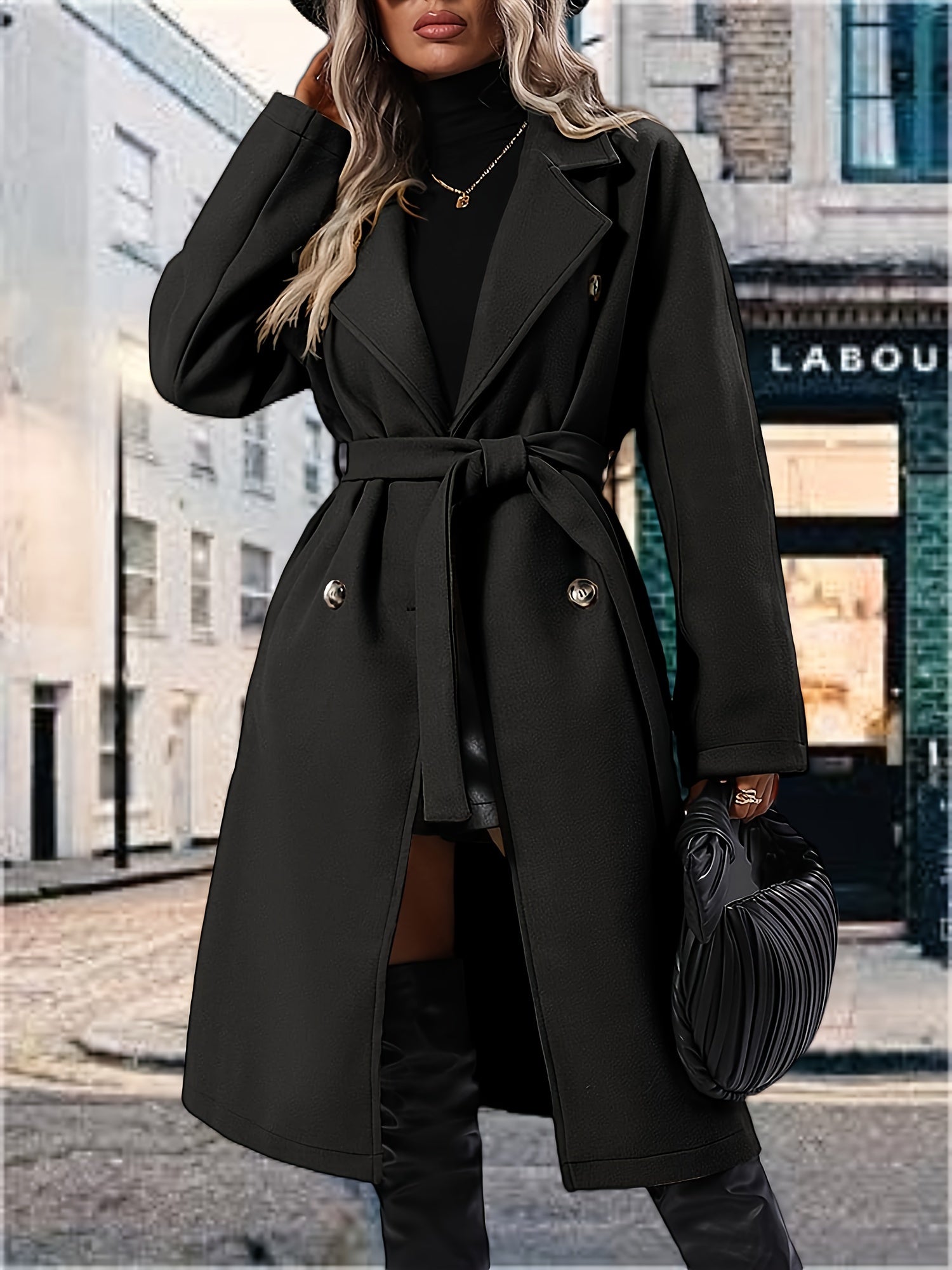 M&T Wear - Elegant Double-Breasted Mid-Long Pea Coat