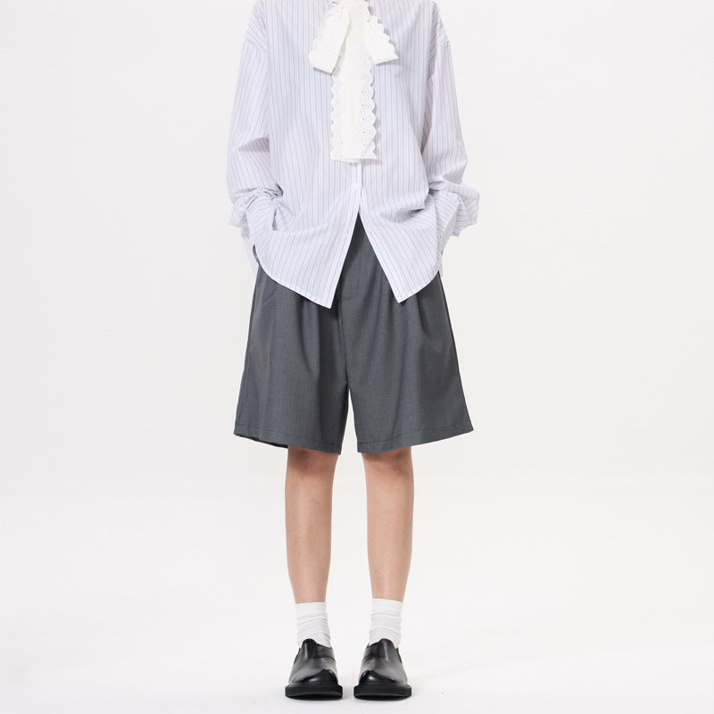 M&T Wear - Unisex Japanese Style Pleated Straight Leg Bermuda Shorts