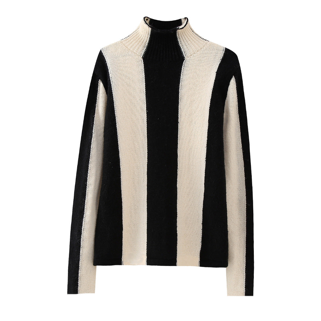 M&T Wear - Women's Elegant Vintage Striped Turtleneck Pullover