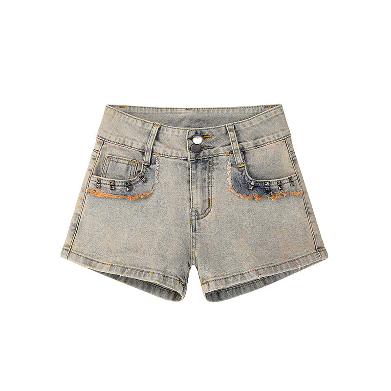 M&T Wear - Women's High-Stretch Low-Rise Denim Hot Pants (Petite Fit)