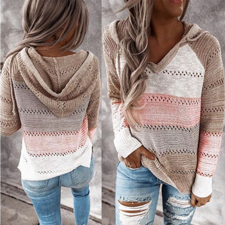 M&T Wear - Women's Cozy Knitted Hooded Pullover Sweater
