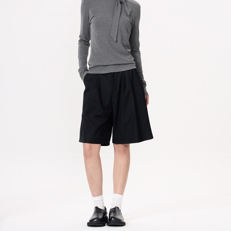 M&T Wear - Unisex Japanese Style Pleated Straight Leg Bermuda Shorts