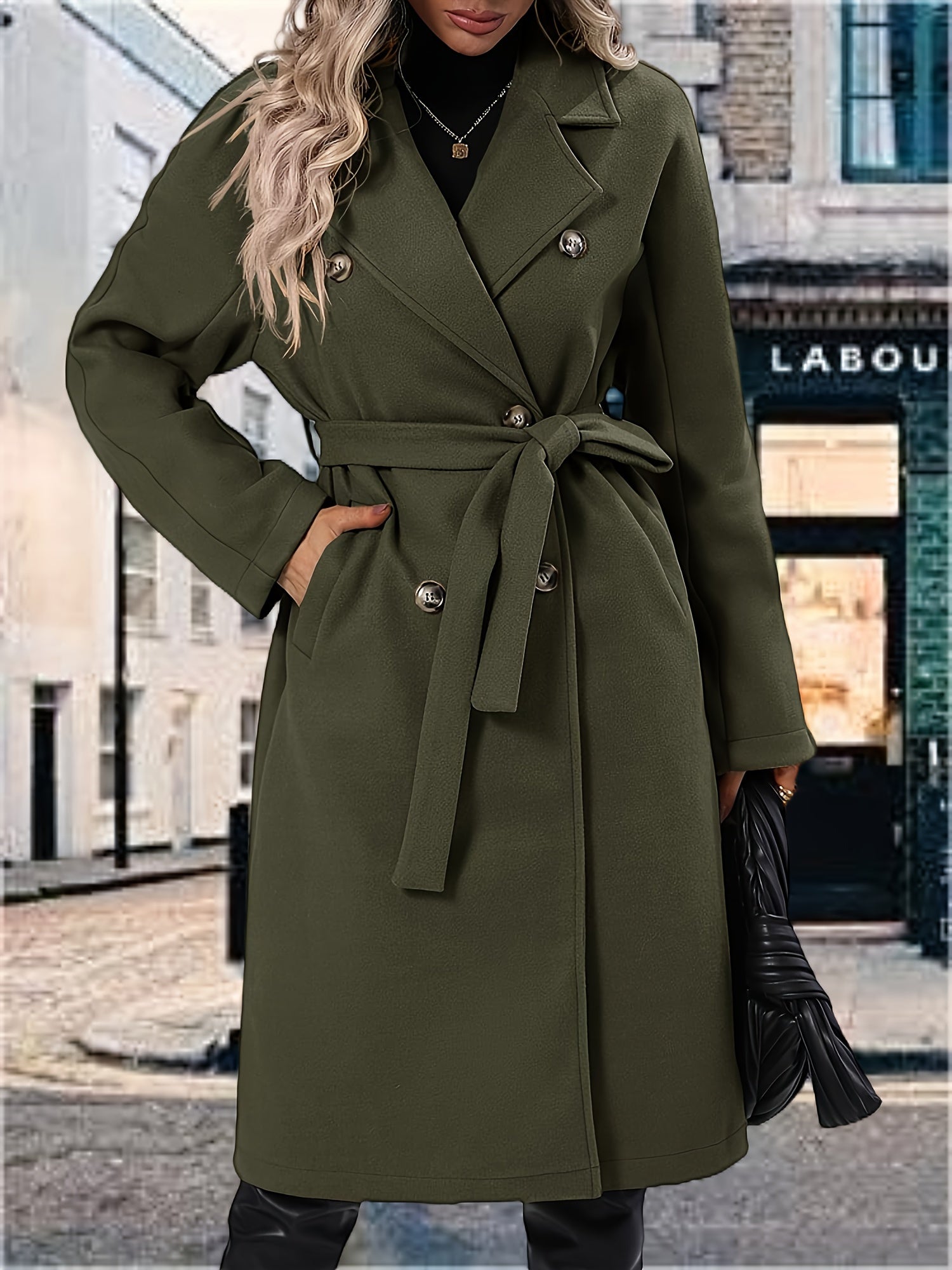 M&T Wear - Elegant Double-Breasted Mid-Long Pea Coat