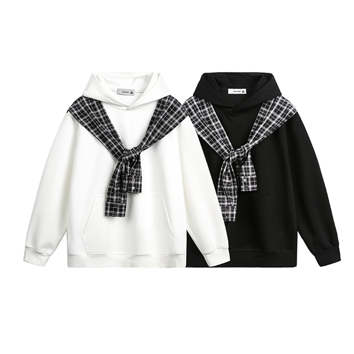 M&T Wear - Men's American Retro "Fake Two-Piece" Plaid Hoodie