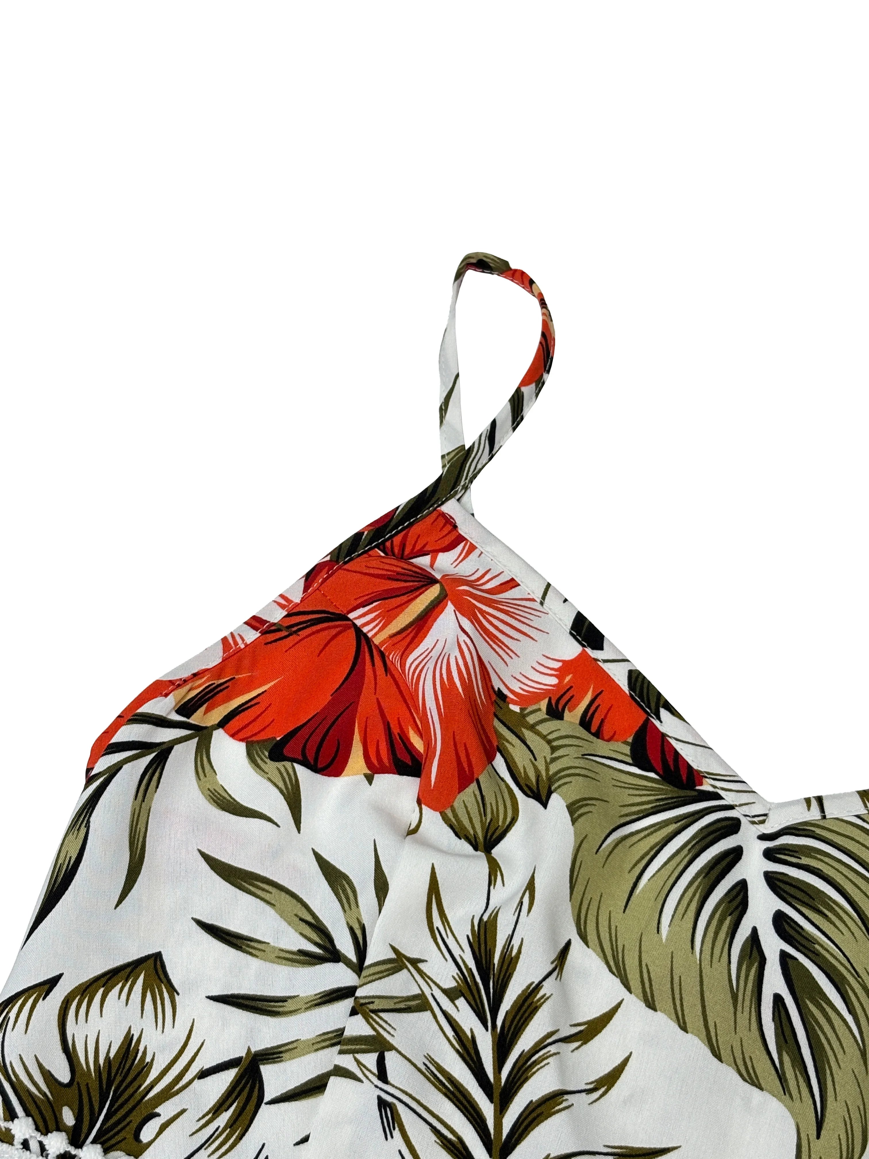 Tropical Print Lace Patchwork Maxi Cami Dress