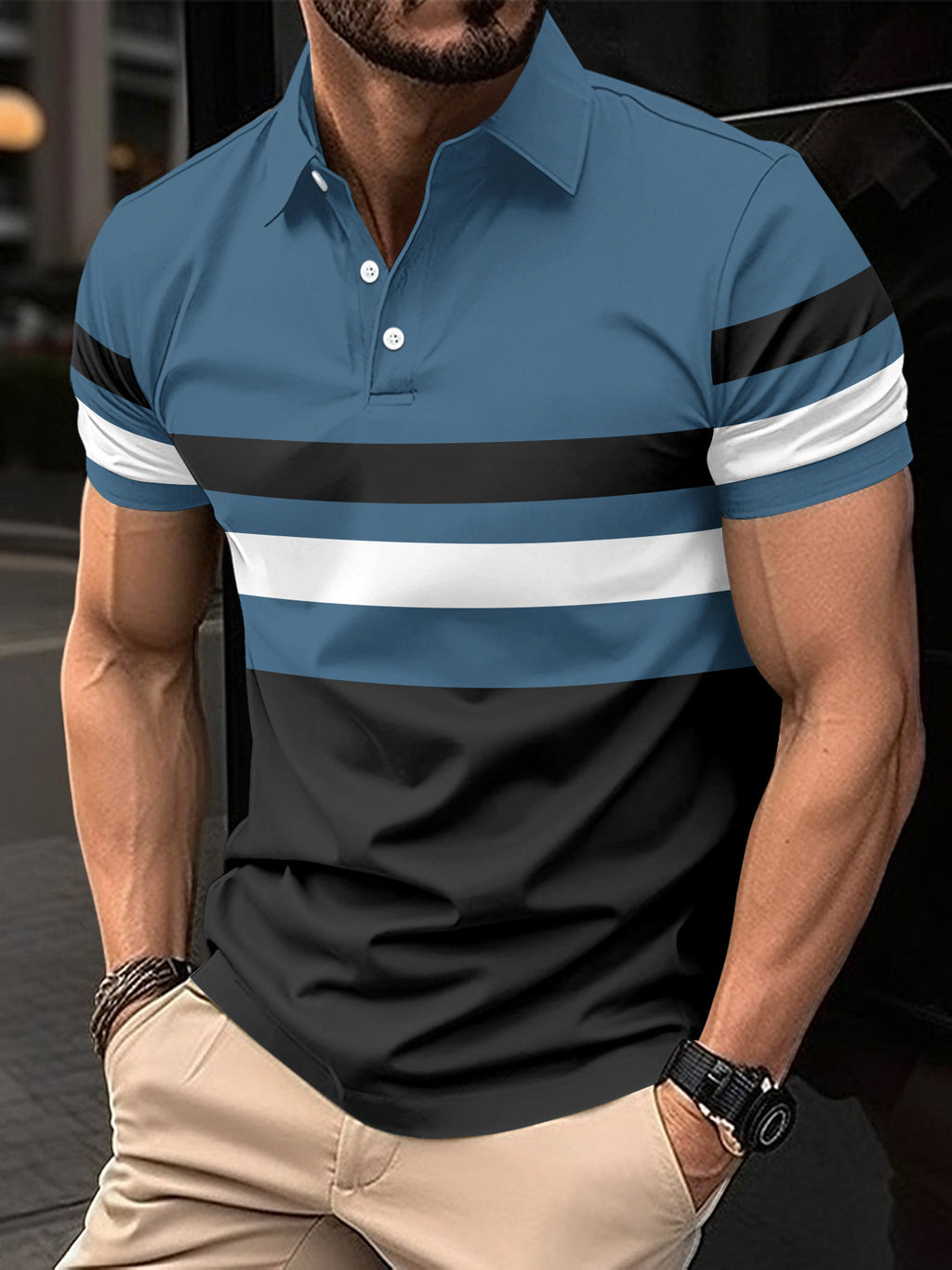 M&T Wear - Men's "Light Mature" Striped Cotton Blend Polo
