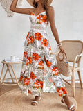Tropical Print Lace Patchwork Maxi Cami Dress