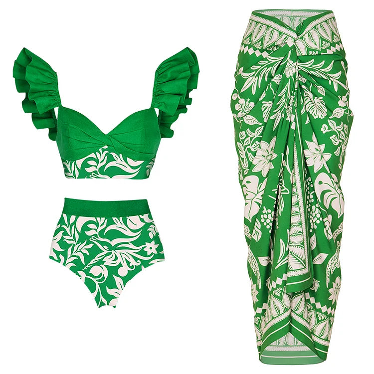 M&T Wear - Women's Trendy Green Ruffle Bikini Set