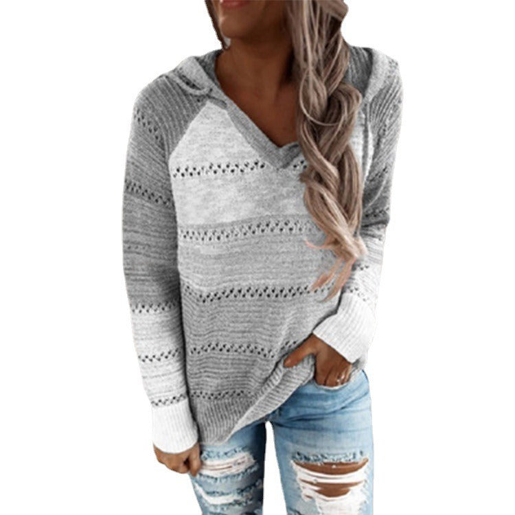 M&T Wear - Women's Cozy Knitted Hooded Pullover Sweater