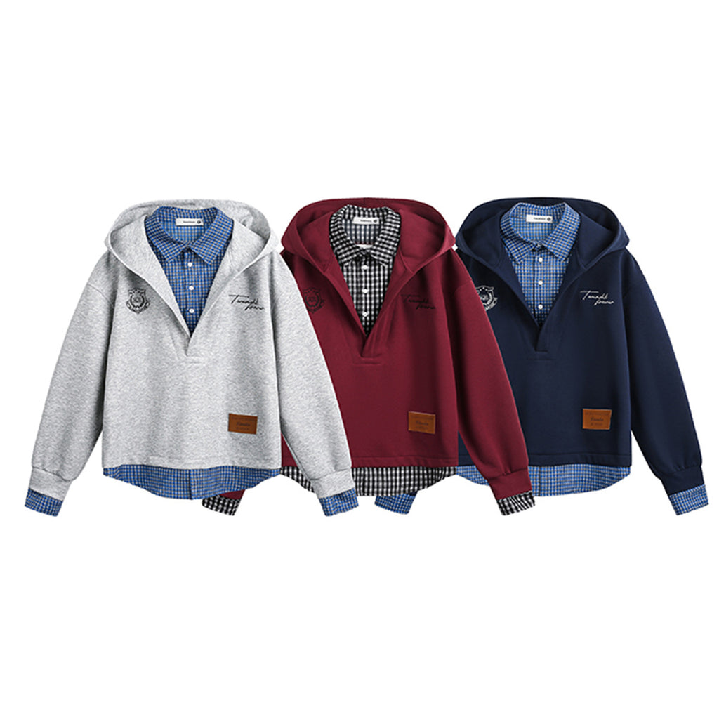 M&T Wear - Men's American Retro "2-in-1" Plaid Hooded Sweatshirt