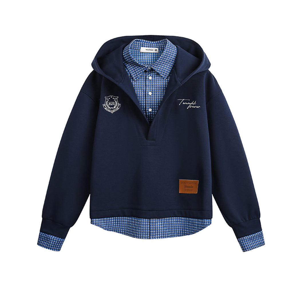 M&T Wear - Men's American Retro "2-in-1" Plaid Hooded Sweatshirt