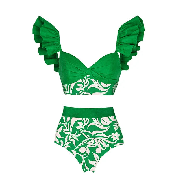 M&T Wear - Women's Trendy Green Ruffle Bikini Set