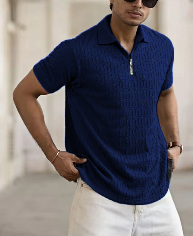 M&T Wear - Men's Jacquard Zipper Sports Polo Shirt