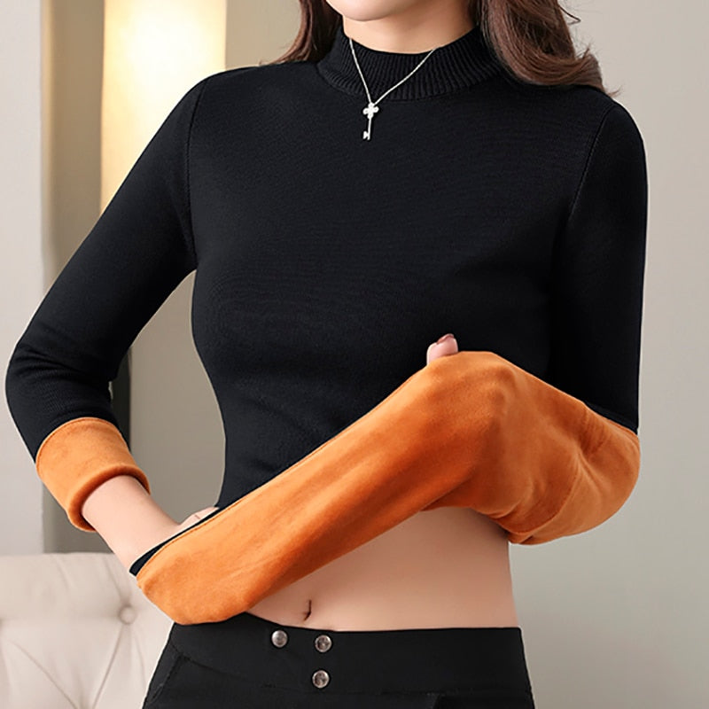 M&T Wear - Women's Velvet-Lined Thermal Knit Pullover Top