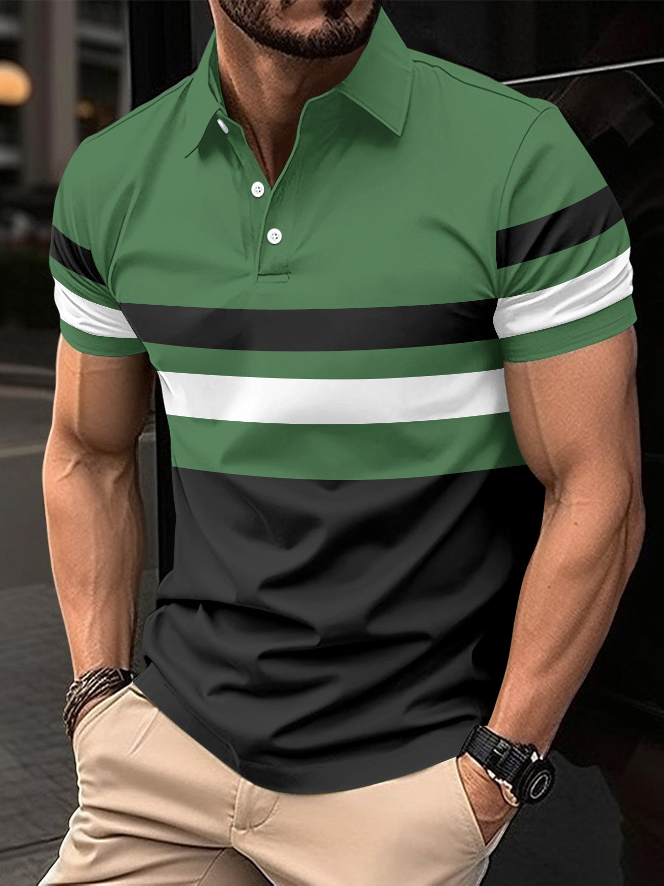 M&T Wear - Men's "Light Mature" Striped Cotton Blend Polo