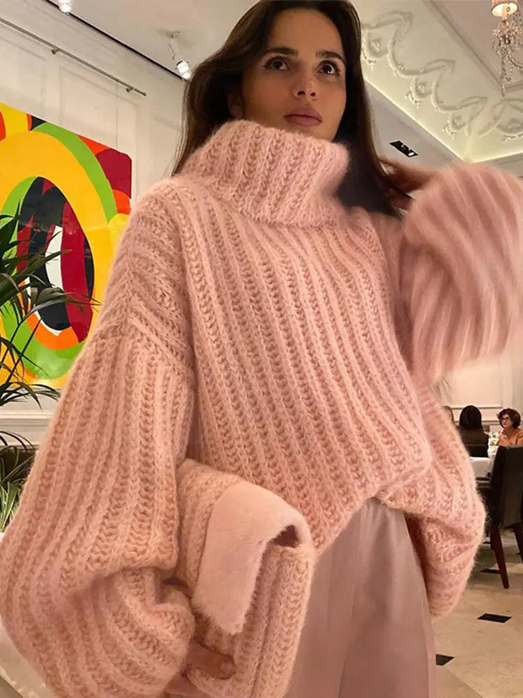 M&T Wear - Women's Elegant Oversized Thick Turtleneck Sweater
