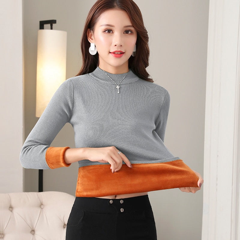 M&T Wear - Women's Velvet-Lined Thermal Knit Pullover Top
