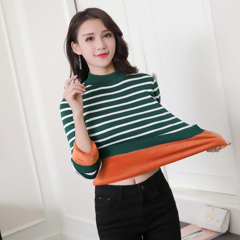 M&T Wear - Women's Velvet-Lined Thermal Knit Pullover Top