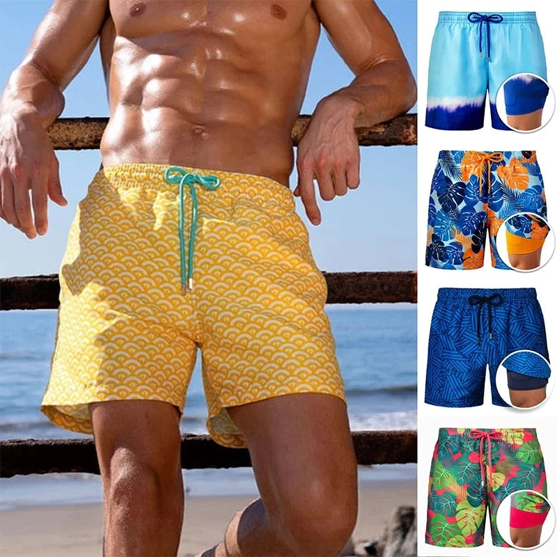 M&T Wear - Men's "2-in-1" Floral Performance Swim Shorts with Liner