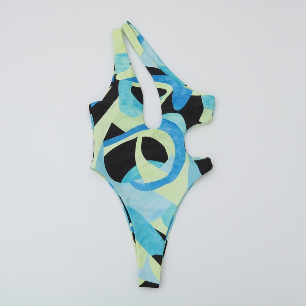 M&T Wear - Women's Sexy One-Shoulder Push-Up Printed Monokini