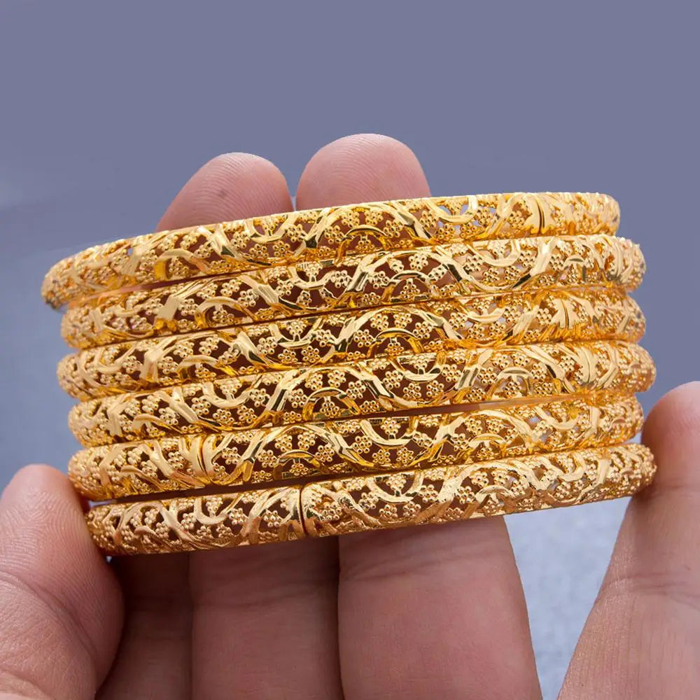M&T Wear - 24k 6Pcs Gold Color Dubai India Bangles for Women