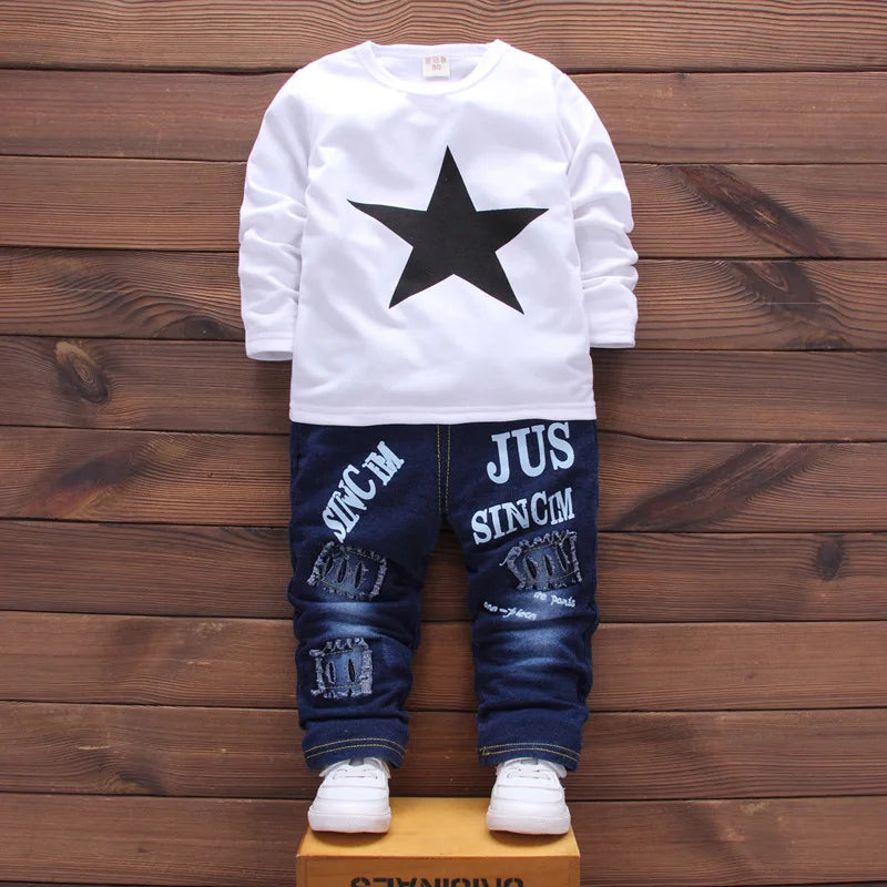 M&T Wear - Kids New Denim Jacket Boys Coat Toddler Sport Clothes Suit Clothing Set Cotton Jeans Coat T-shirt Pants Star Tracksuit Children - M&T Wear